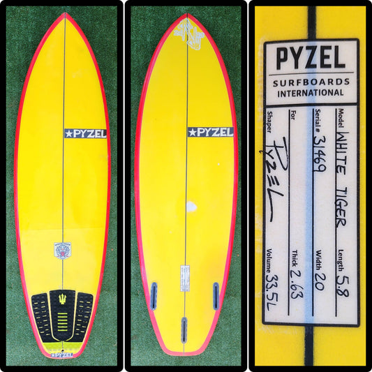 5'8 Pyzel White Tiger Model